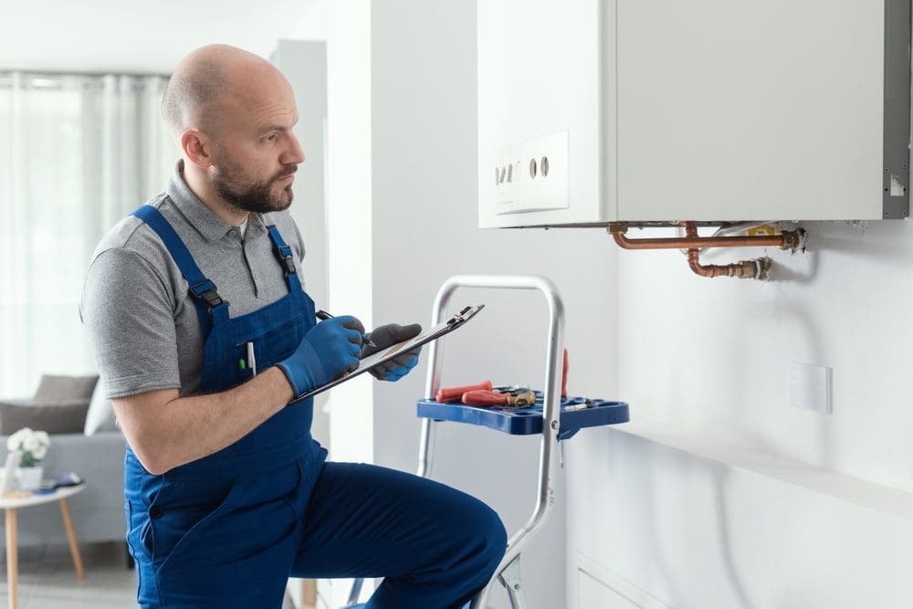 technician conducting hvac services in home